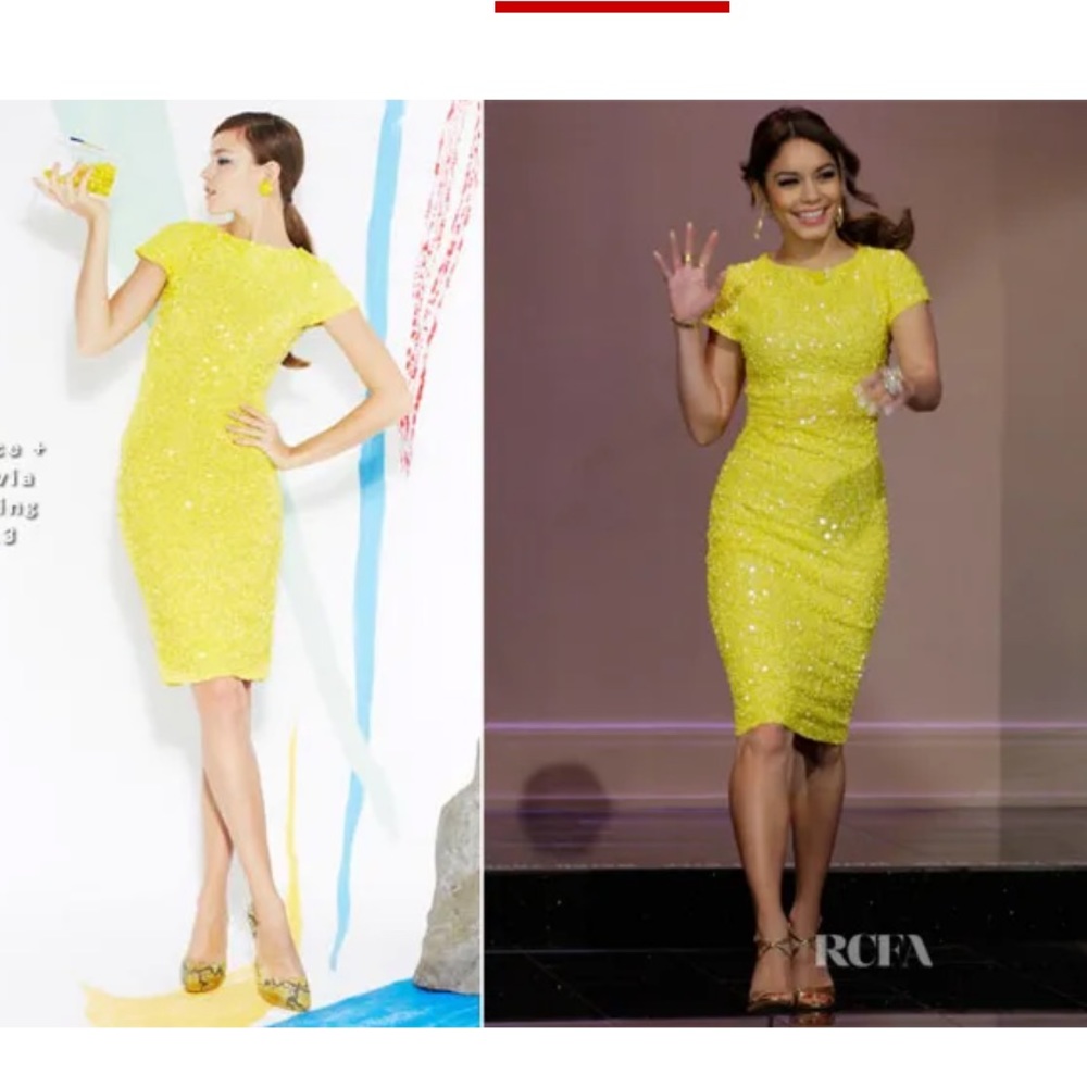 Alice and Olivia Canary Yellow Sequin Dress